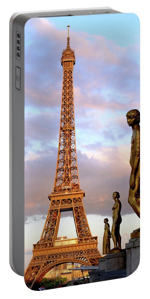 Photography Portable Battery Charger featuring the photograph Eiffel Tower At Sunset by Jeffrey PERKINS