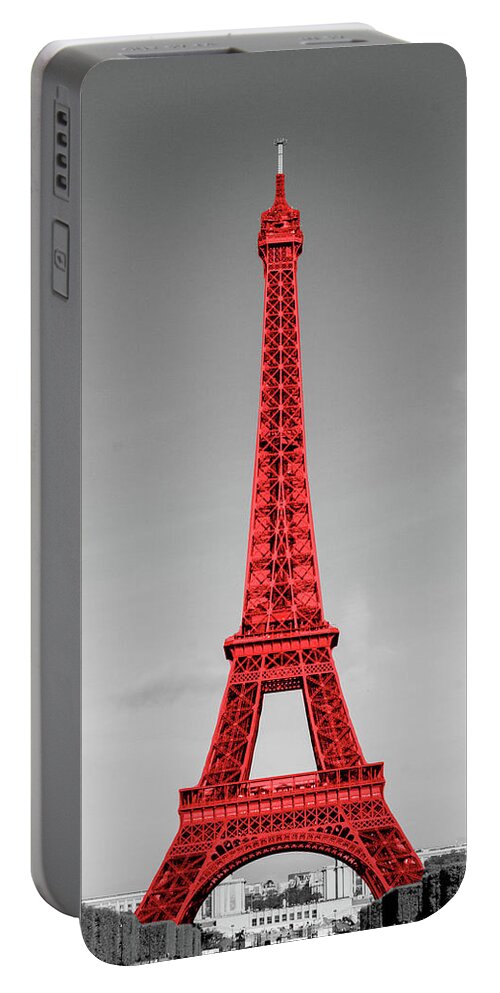 Eiffel Portable Battery Charger featuring the painting Eiffel Tower In Red by Emily Navas