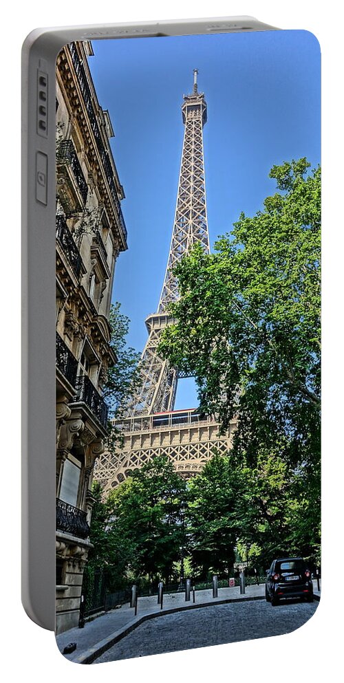 Paris Portable Battery Charger featuring the photograph Eiffel Tower from Rue de l'Universite by Patricia Caron