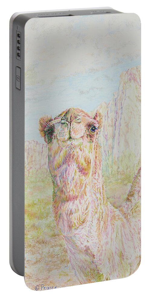 Southwest Portable Battery Charger featuring the drawing El Morro Camel by Edward Pearce