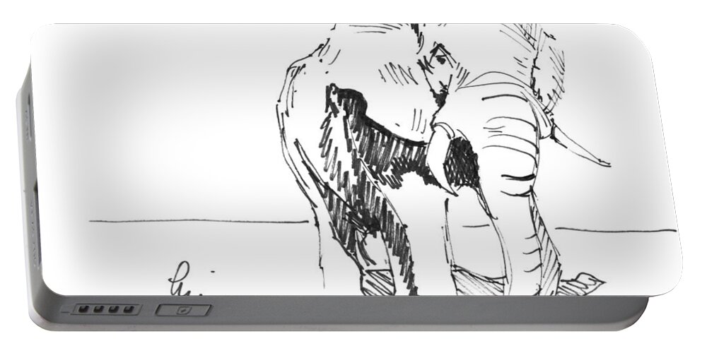 Elephant Portable Battery Charger featuring the drawing Elephant in bright sunlight drawing by Mike Jory