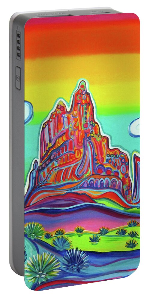 Shiprock Portable Battery Charger featuring the painting Enchanted Shiprock by Rachel Houseman