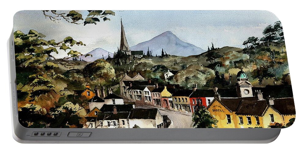 Ireland Portable Battery Charger featuring the painting Enniskerry Village Birdseye, Wicklow. by Val Byrne