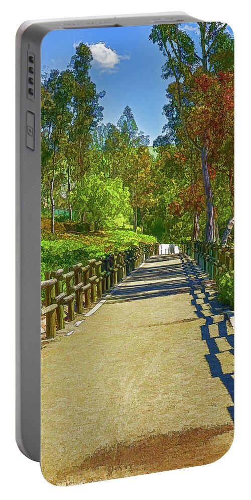 Linda Brody Portable Battery Charger featuring the digital art Equestrian and Hiking Path IV Painterly by Linda Brody