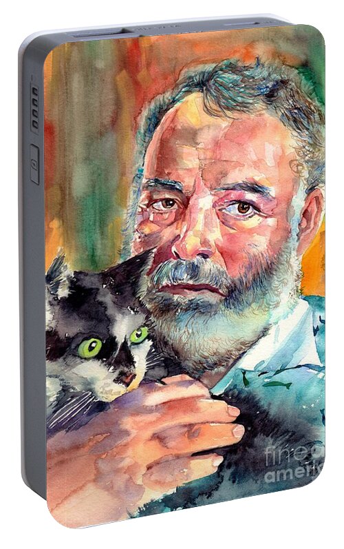 Ernest Miller Hemingway Portable Battery Charger featuring the painting Ernest Hemingway Portrait by Suzann Sines