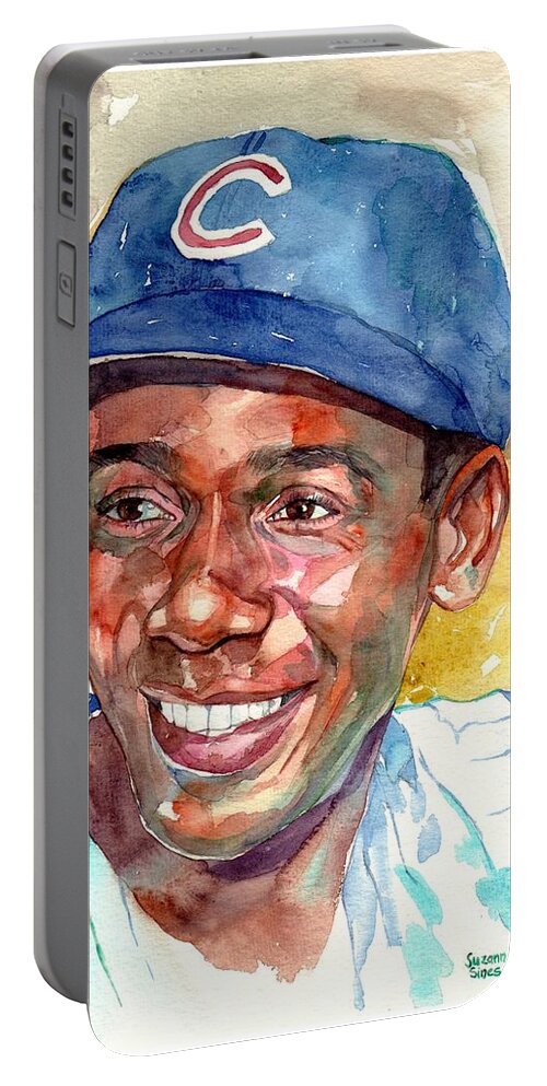 Ernest Banks Portable Battery Charger featuring the painting Ernie Banks Portrait by Suzann Sines