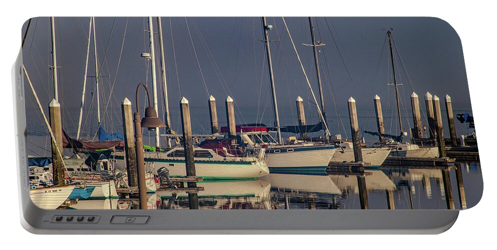 Boats Portable Battery Charger featuring the photograph Eureka Boat Reflections by Bill Gallagher