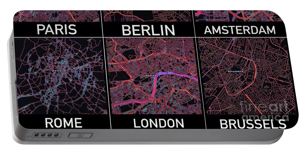 European Portable Battery Charger featuring the digital art European Capital Cities Maps by HELGE Art Gallery