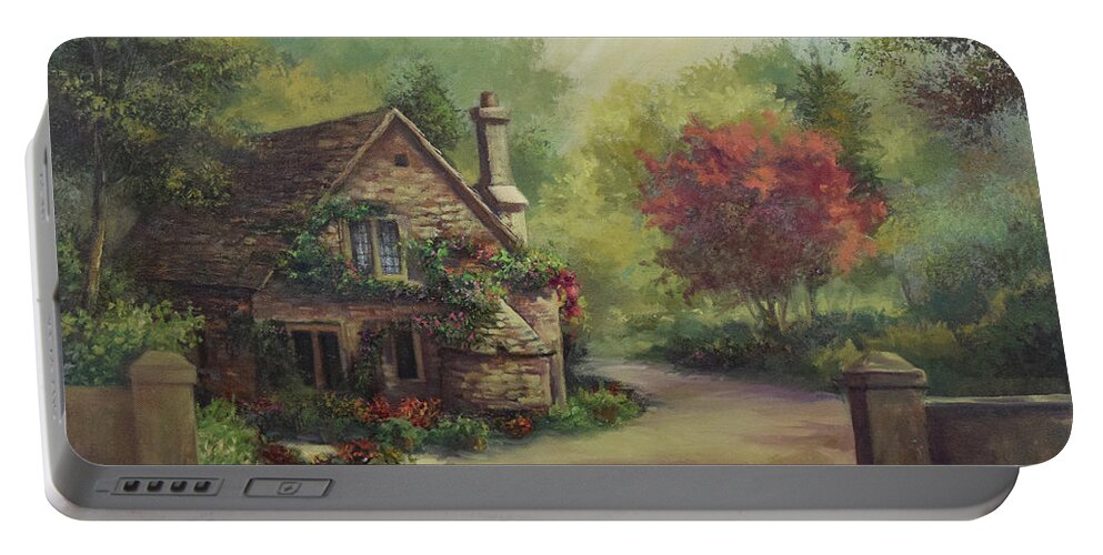 European Cottage Portable Battery Charger featuring the painting European Cottage I by Lynne Pittard