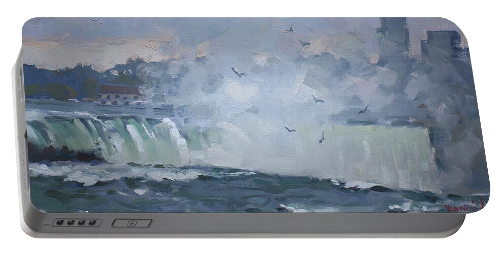 Niagara Falls Portable Battery Charger featuring the painting Evening at the Falls by Ylli Haruni