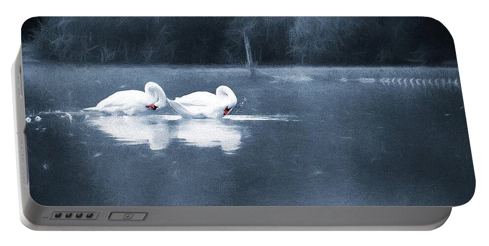 Swans Portable Battery Charger featuring the photograph Evening Bath by Jaroslav Buna