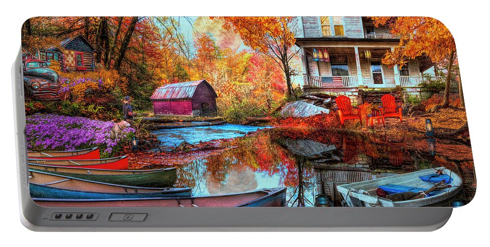 Barn Portable Battery Charger featuring the photograph Evening Colors in the Mountains Painting by Debra and Dave Vanderlaan