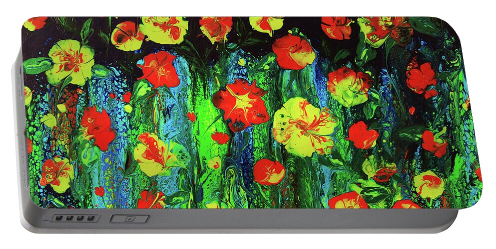 Evening Portable Battery Charger featuring the painting Evening Flower Garden by Jeanette French