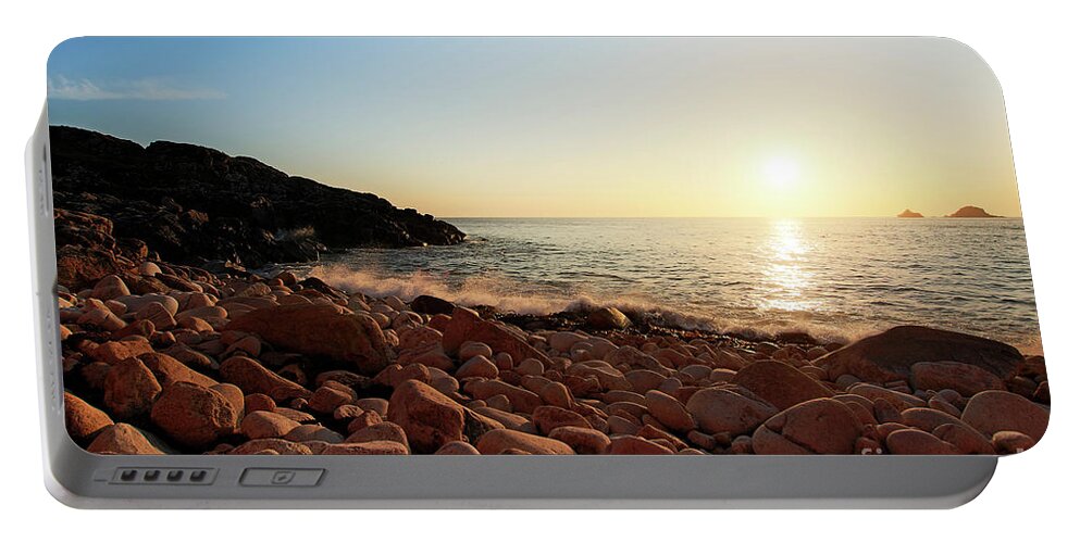 Porth Nanven Portable Battery Charger featuring the photograph Evening Glow at Porth Nanven by Terri Waters