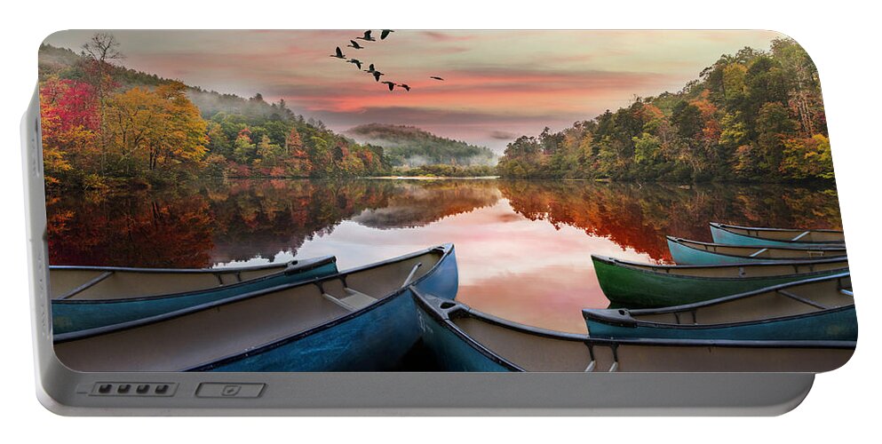 Boats Portable Battery Charger featuring the photograph Evening on the Lake by Debra and Dave Vanderlaan