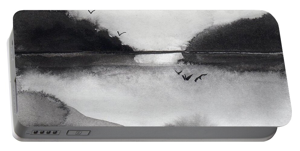 Sumi Portable Battery Charger featuring the painting Evening Settles by Randy Sprout