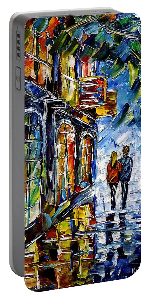 Love Couple In The Evening Portable Battery Charger featuring the painting Evening Walk by Mirek Kuzniar