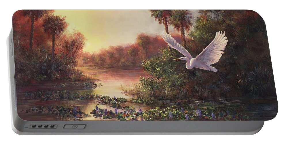 Landscape Portable Battery Charger featuring the painting Everglades Sunset by Lynne Pittard