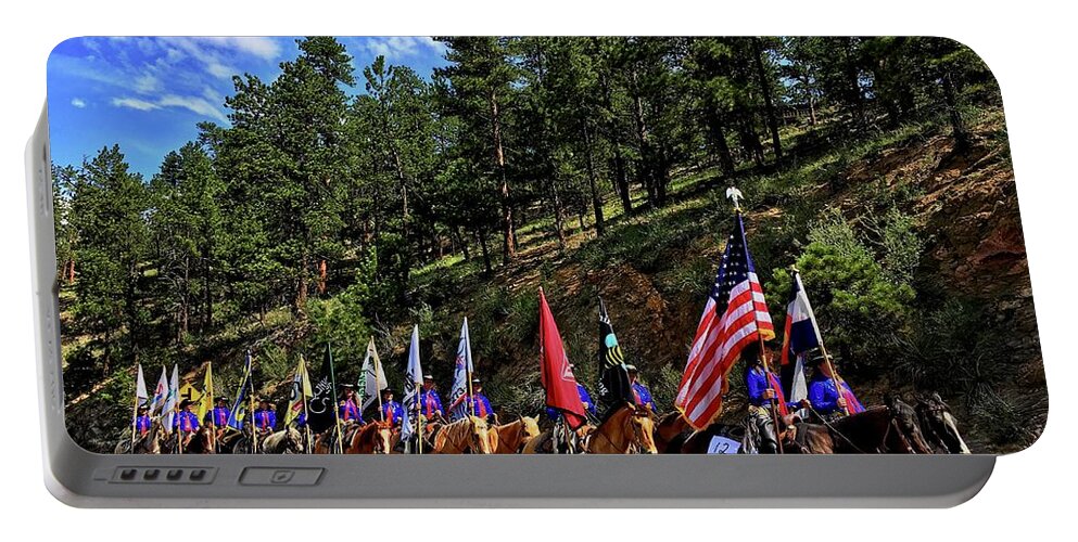 Evergreen Portable Battery Charger featuring the photograph Evergreen Rodeo Parade by Dan Miller