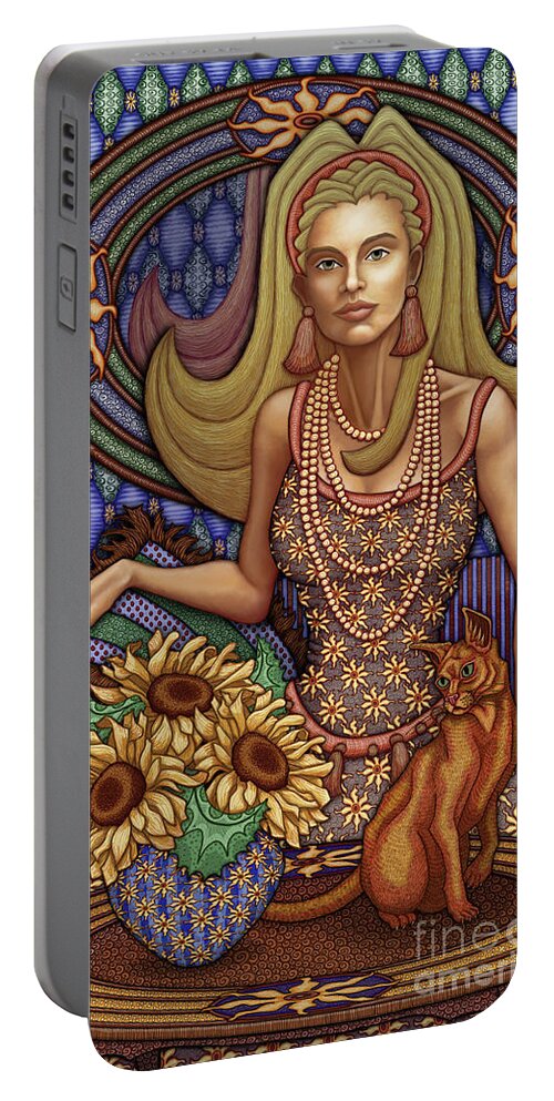 Cat Lady Portable Battery Charger featuring the painting Exalted Beauty Peyton by Amy E Fraser