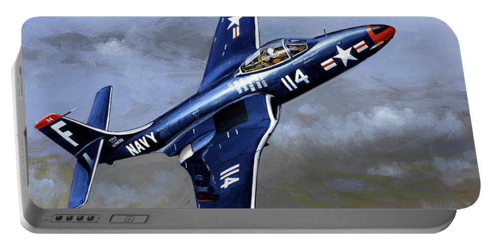 Military Aircraft Portable Battery Charger featuring the painting McDonnell F2H Banshee by Jack Fellows