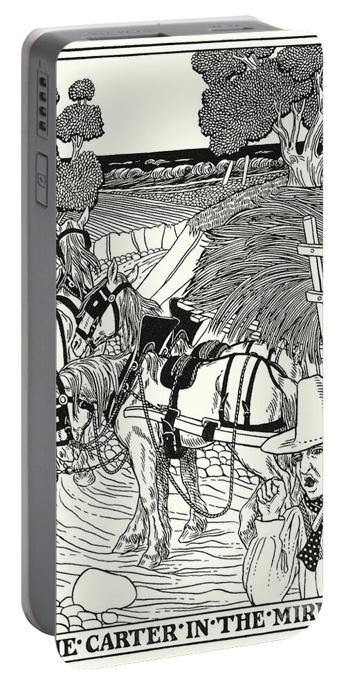 Border Portable Battery Charger featuring the painting Fables Of La Fontaine, The Carter In The Mire by Percy James Billinghurst