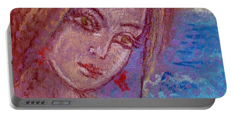 Face Portable Battery Charger featuring the drawing Face of young woman waiting for Prince charming by Elena Sysoeva