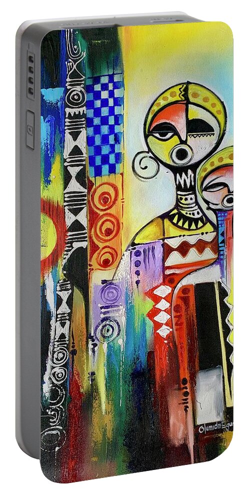 Africa Portable Battery Charger featuring the painting Facing Darkness by Olumide Egunlae