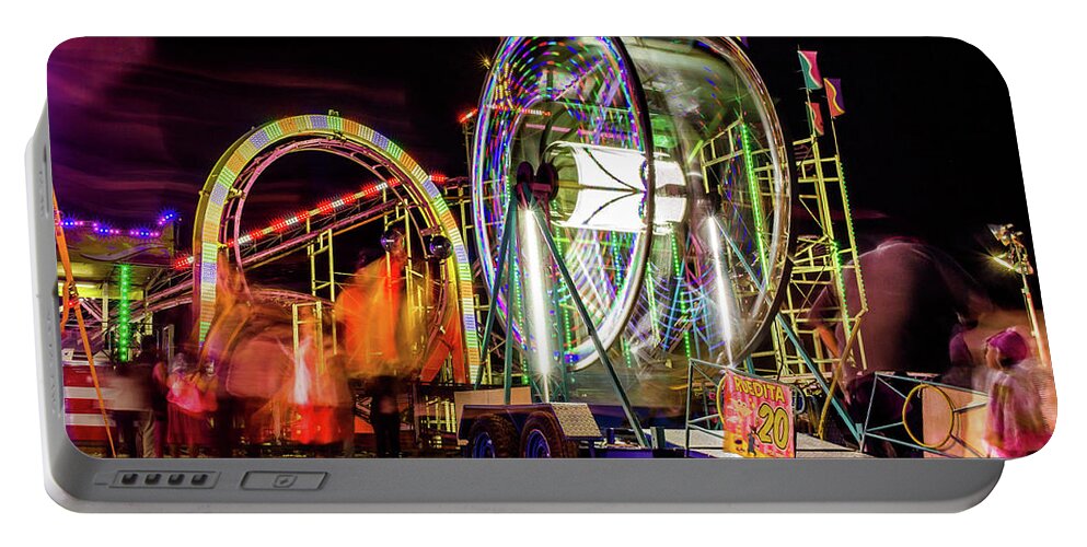 Fair Portable Battery Charger featuring the photograph Fair rides at night by Julieta Belmont