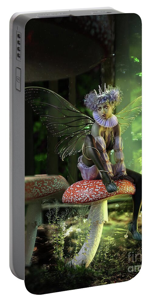 Fairy At The Bottom Of The Garden Portable Battery Charger featuring the digital art Fairy at the Bottom of the Garden by Shanina Conway