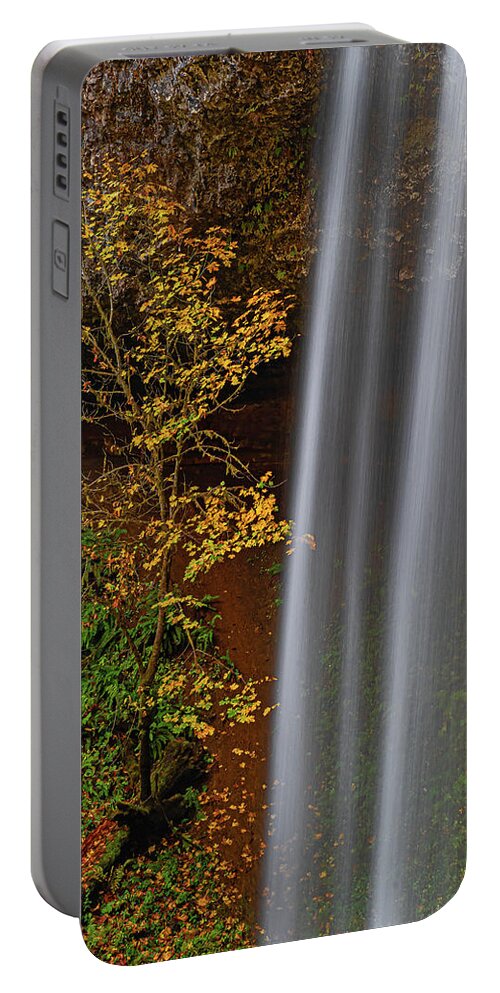 Shellburg Falls Portable Battery Charger featuring the photograph Fall colors in the shadow of the falls by Ulrich Burkhalter