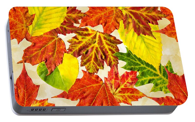 Fall Leaves Portable Battery Charger featuring the mixed media Fall Leaves Pattern by Christina Rollo