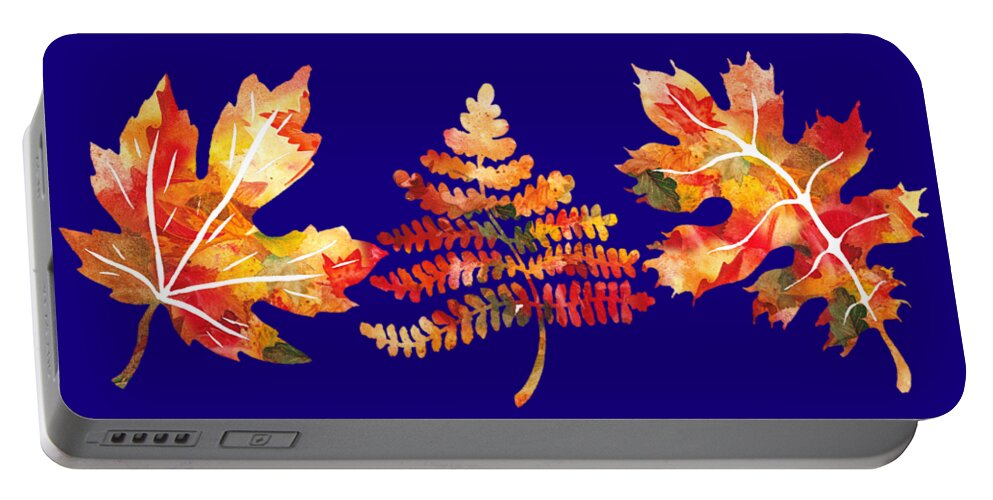 Watercolor Portable Battery Charger featuring the painting Fall Leaves Watercolor Silhouettes Oak Maple Fern by Irina Sztukowski