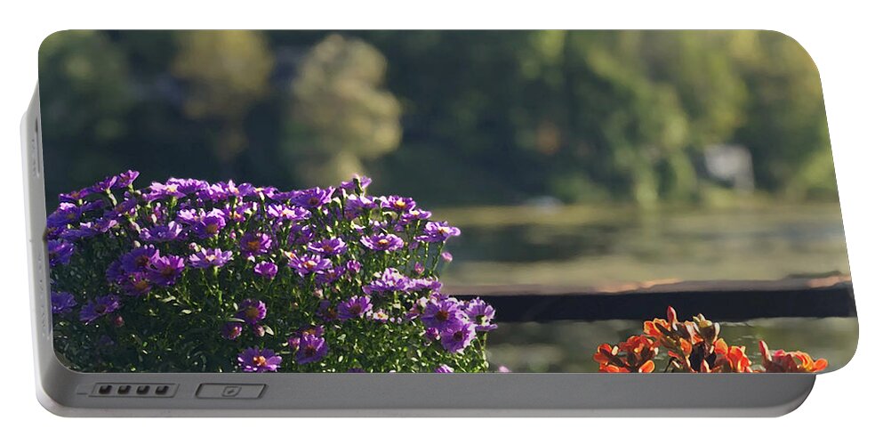 Flowers Portable Battery Charger featuring the photograph Fall Porch by Tom Johnson