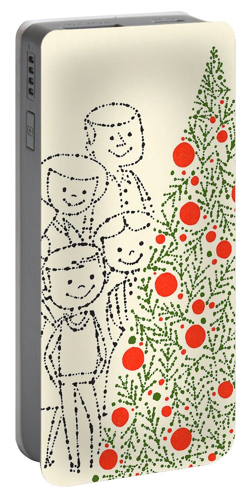 Adult Portable Battery Charger featuring the drawing Family By a Christmas Tree by CSA Images