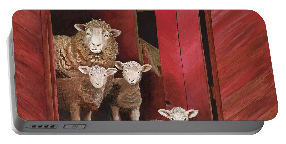 Sheep Portable Battery Charger featuring the painting Family Portrait by Megan Collins