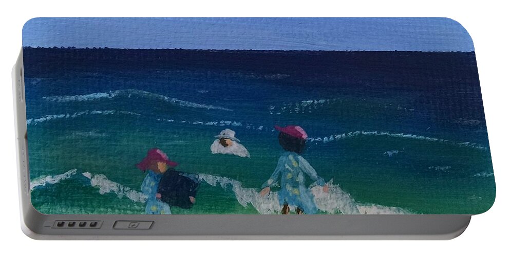 Ocean Painting Portable Battery Charger featuring the painting Family Vacation 1 by Helian Cornwell