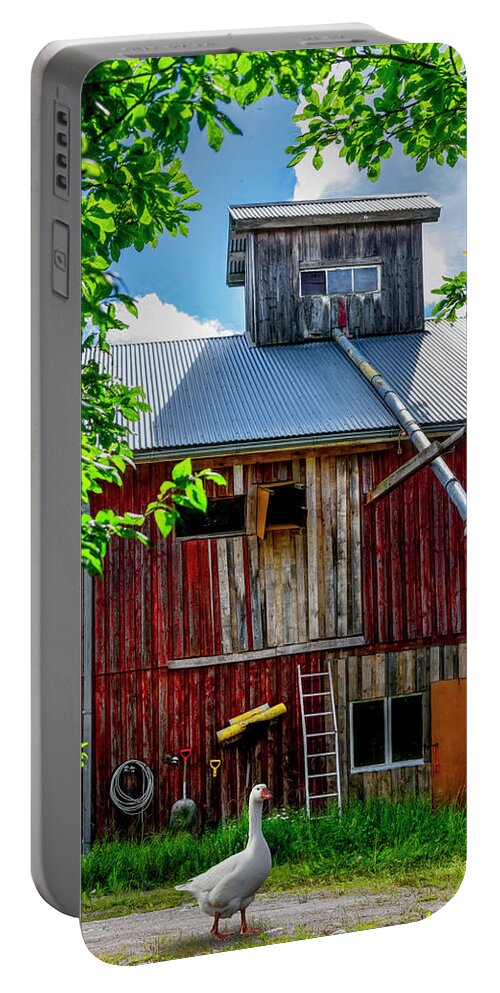 Barn Portable Battery Charger featuring the photograph Farmgoose by Debra and Dave Vanderlaan