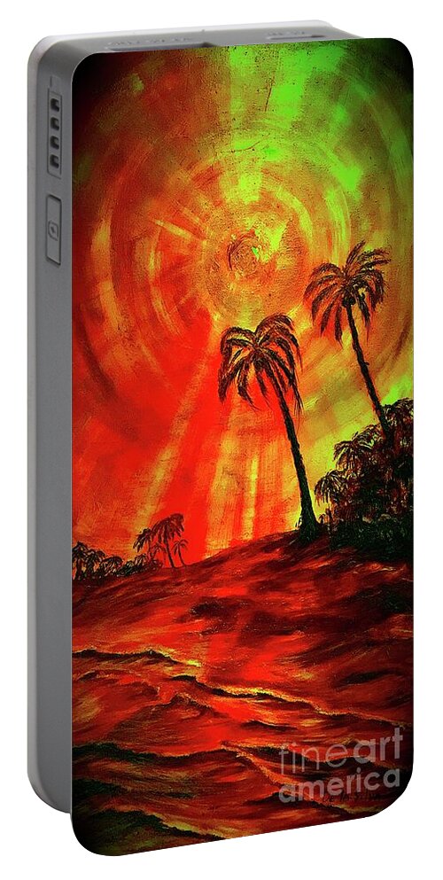 Sunset Beach Portable Battery Charger featuring the painting Evening of Yellow Sun by Michael Silbaugh