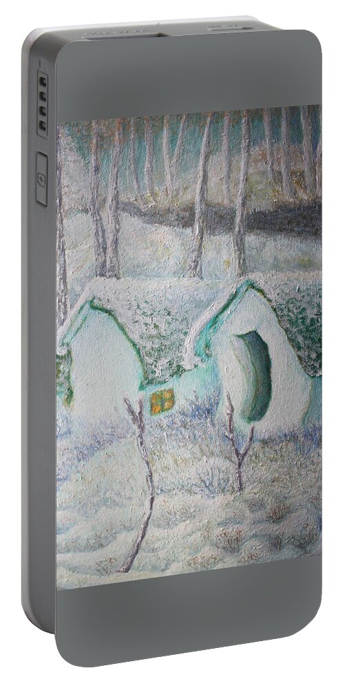February Portable Battery Charger featuring the painting February by Elzbieta Goszczycka