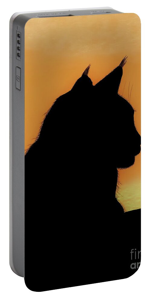 Cat Portable Battery Charger featuring the drawing Feline - Sunset by D Hackett