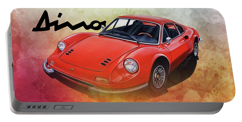 Classic 246 Dino 1972 Portable Battery Charger featuring the mixed media Ferrari Dino 246 by Simon Read