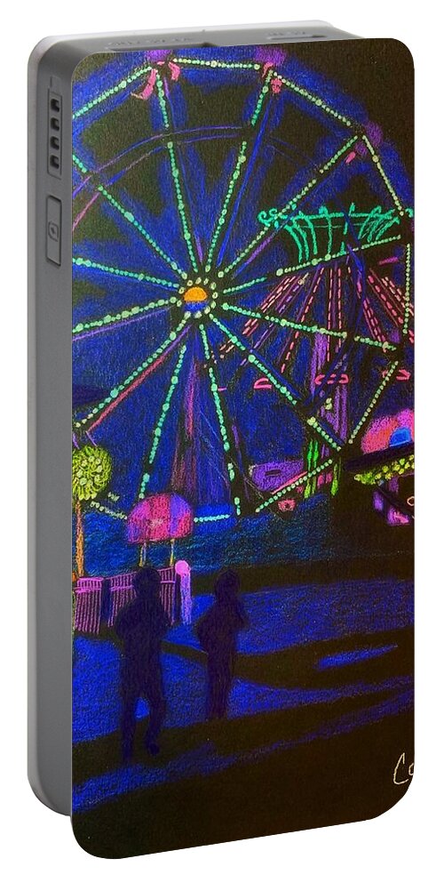 Lights Portable Battery Charger featuring the drawing Ferris Wheel lights by Colette Lee