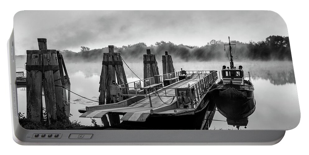 Black And White Portable Battery Charger featuring the photograph Ferry at Rocky Hill Connecticut by Kyle Lee