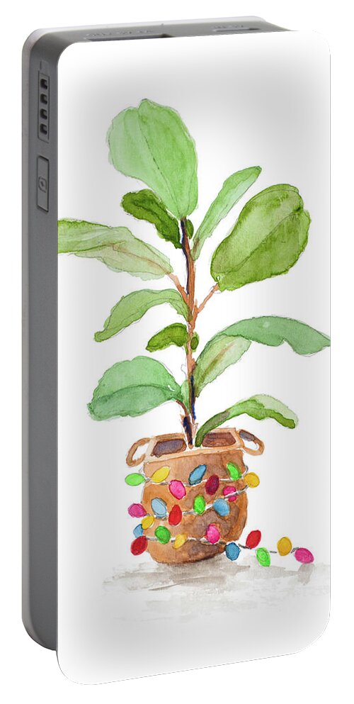 Fig Portable Battery Charger featuring the mixed media Fiddle Fig Tree II by Lanie Loreth