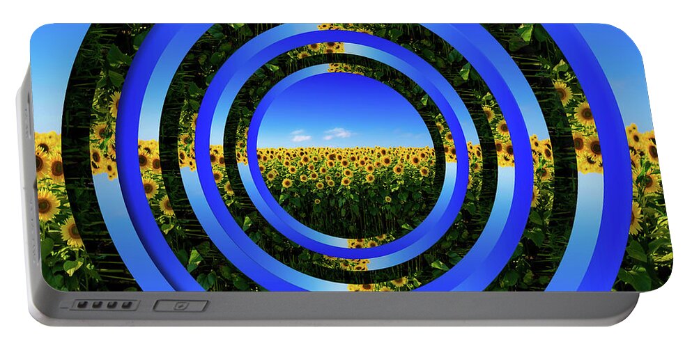 Endless Portable Battery Charger featuring the digital art Field of Sunflowers Circles by Pelo Blanco Photo