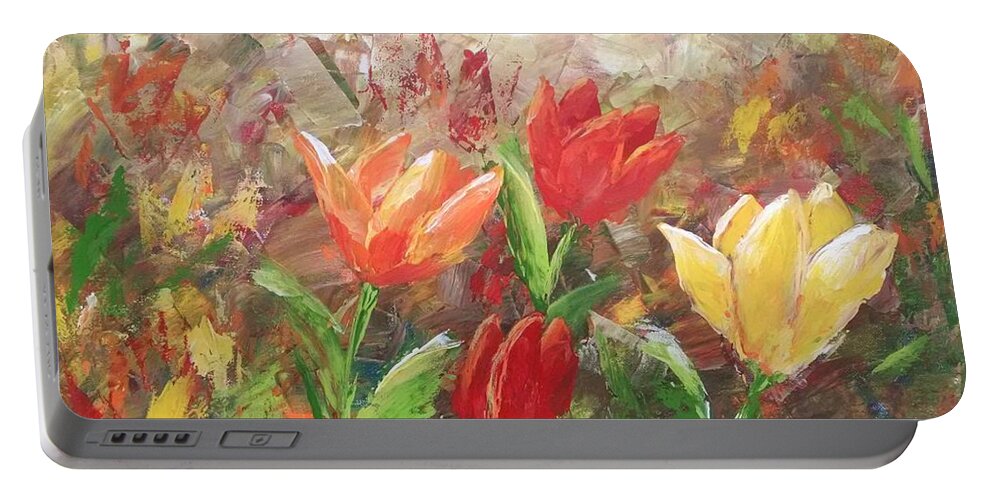 Tulips Portable Battery Charger featuring the painting Field of Tulips by Helian Cornwell