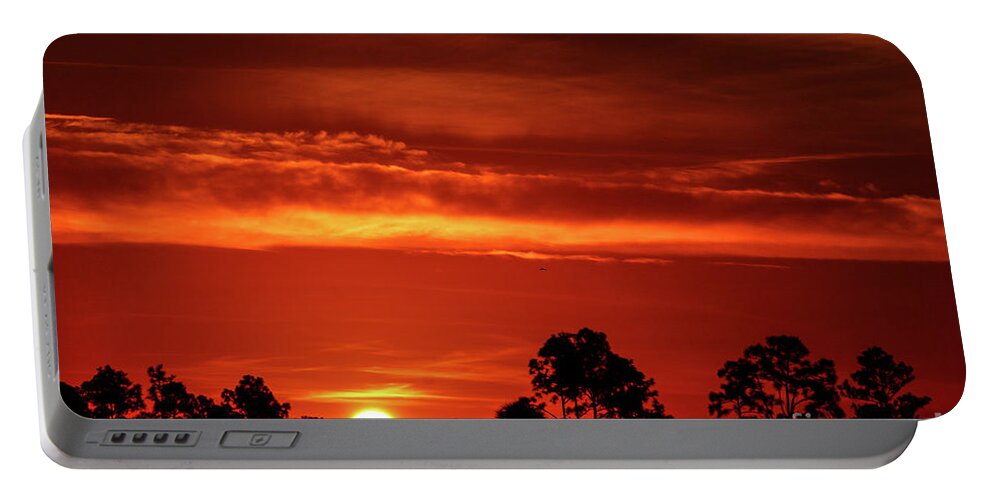 Sun Portable Battery Charger featuring the photograph Fiery Pine Glades Sunrise by Tom Claud