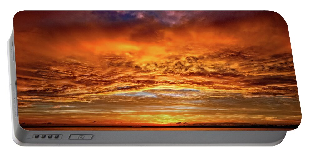 Sunset Portable Battery Charger featuring the photograph Fire Over Lake Eustis by Christopher Holmes