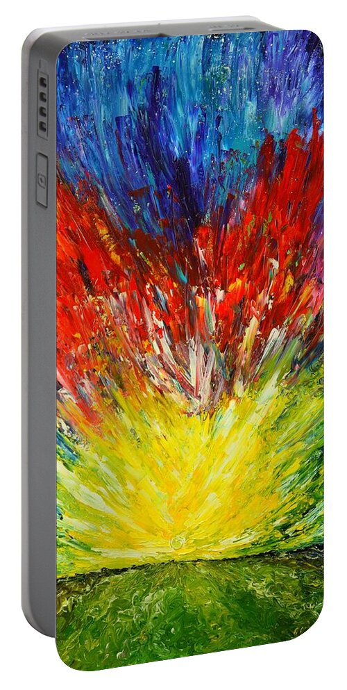 Abstract. Fire Portable Battery Charger featuring the painting Fire Sky by Chiara Magni
